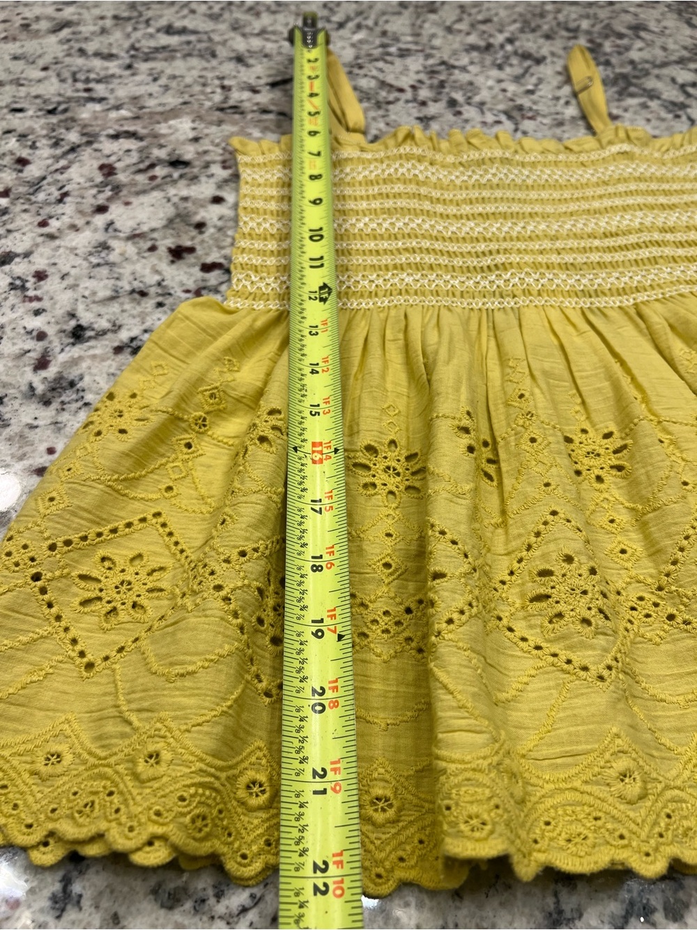 Faith & Zoe Yellow Eyelet Smocked Peplum Cami - Picture 6 of 8